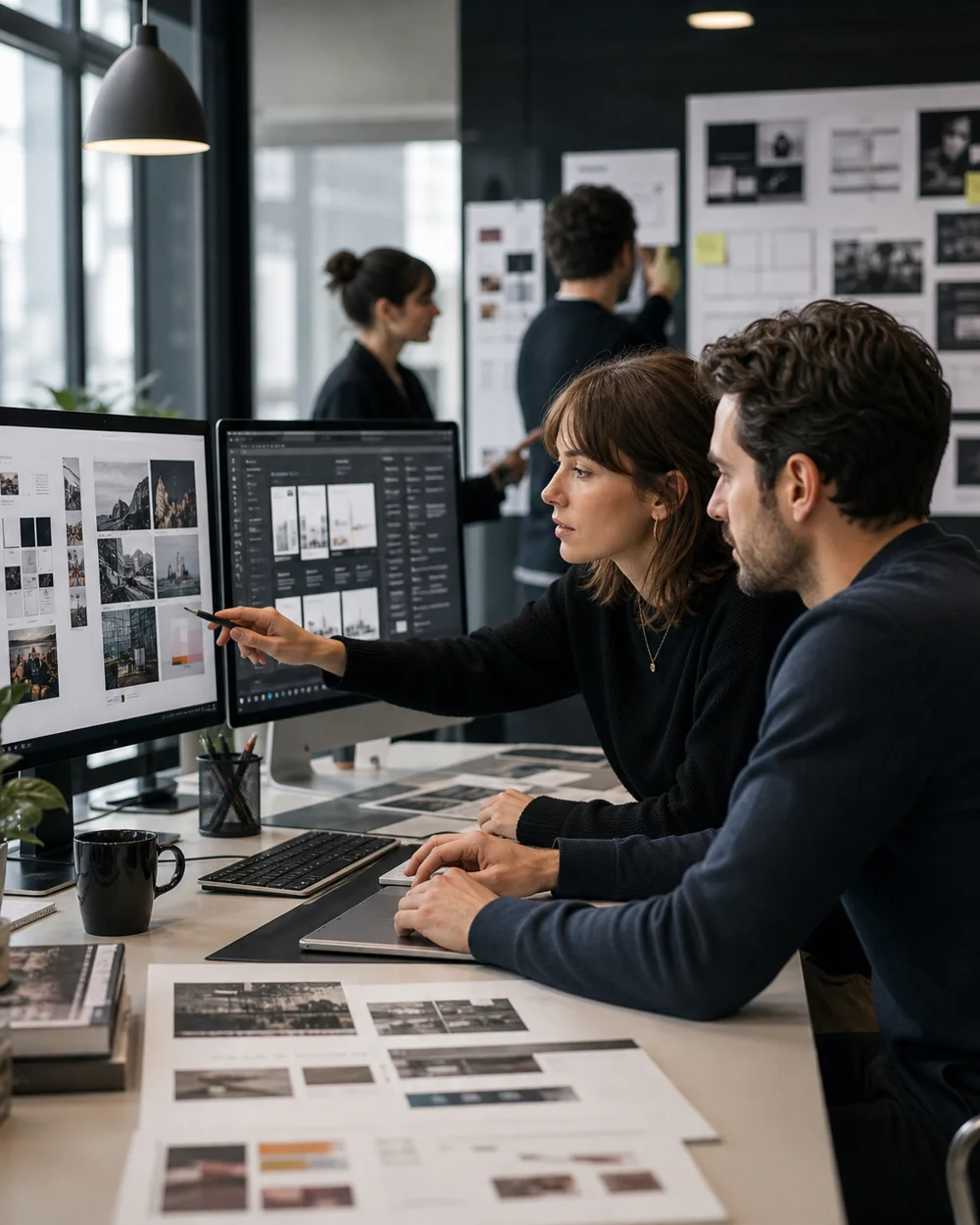 Kreativteam arbeitet an digitalen Design-Komponenten